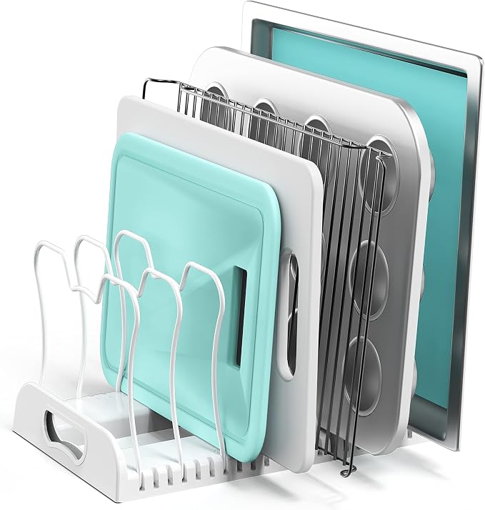 Simple Houseware 7 Compartments Adjustable Pan Organizer, White