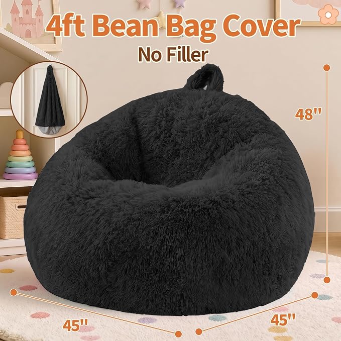 Stuffed Animal Storage Bean Bag Chair Cover, Soft Bean Bag Cover | Fluffy Faux Fur Stuffed Animal Storage Chair, Non-Slip Bottom, Fill with Plush Toys or Blankets, for Adults Teens Kids Girls