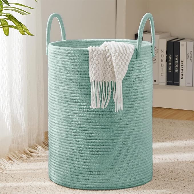 YOUDENOVA Cotton Rope Laundry Hamper Basket, 58L Blanket Basket for Nursery