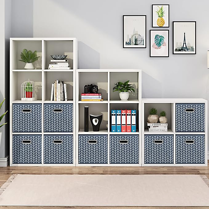 Fabric Cloth Storage Bins,Fabric Cube Organizer with Dual Handles Foldable Cube Storage Baskets for Home Bedroom Storage,Set of 6,(Grey Wave)