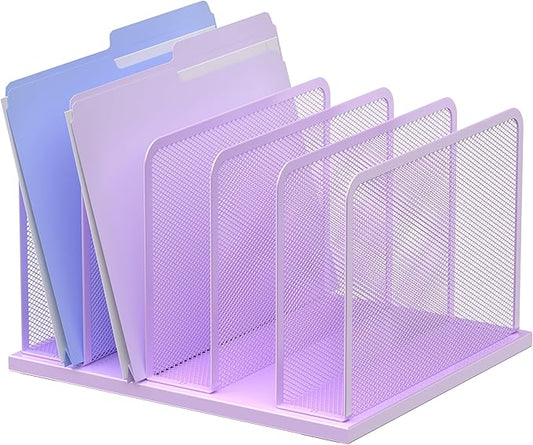 Kuntine.B 5-Section Upright Desk File Organizer Purple 1 Pack | Vertical, Mesh, Metal, Assembly, Stability, Sturdiness, Organization, Standing
