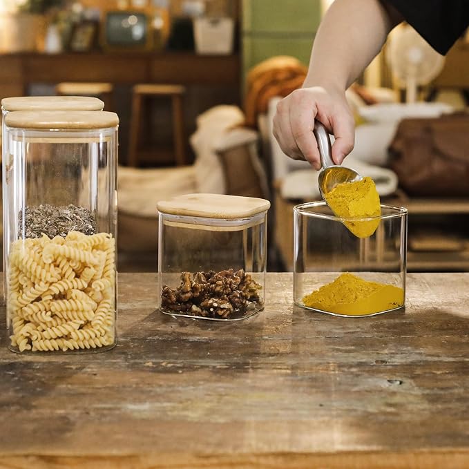 LIBWYS 12-Pack Glass Pantry Storage Jars with Bamboo Lids(0.76/1.22/1.67Qt) | Stackable Dry Food Containers for Pantry Organization, Coffee, Flour, Snacks, Tea, Pasta, Spaghetti | Kitchen Canisters Set