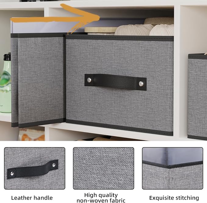 Storage Baskets with Handles,13×9.1×5.5 In,Gray Boxes,4Pack | Storage Bins for Shelves,Foldable Clothing Drawer Organizer,Closet Containers for Home,Office,Large Fabric Cubes