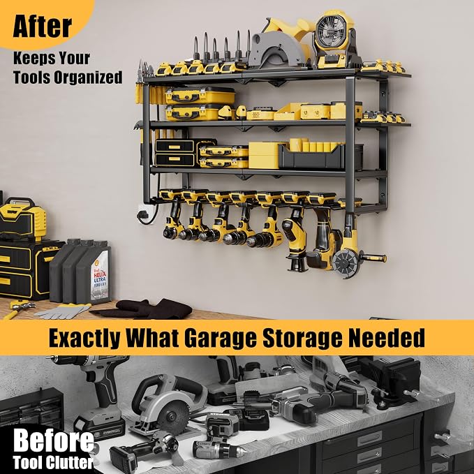 Spampur 420LB Capacity Power Tool Organizer with Charging Station & 6 Outlets | Quick Assembly 4-Layer Heavy Duty Rack for Drills & Batteries | Ultimate Garage Storage & Christmas Gift for Men | Garage Storage for Workshop, Christmas Gift for Men, Dad,...