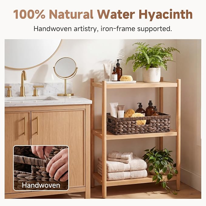 StorageWorks Large Wicker Baskets for Storage, Water Hyacinth Storage Baskets for Shelves, Brown, 1-Pack, 15¼" x 11¾" x 4¾"
