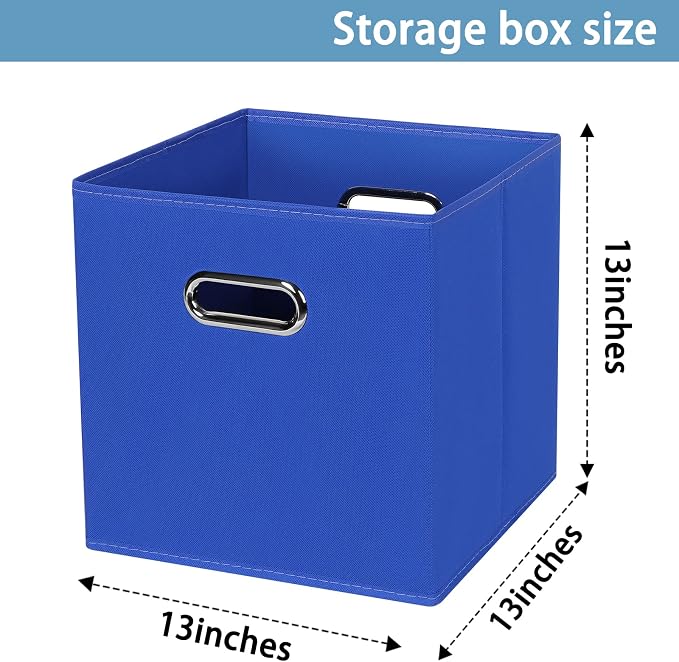 Black Fabric Cubby Storage Bins,13x13x13 Inches ,Cube Organizer Bin Foldable Storage Boxes with Dual Handles Fabric Organizer Box and collapsible Storage basket,Set of 3 ,Dark Blue