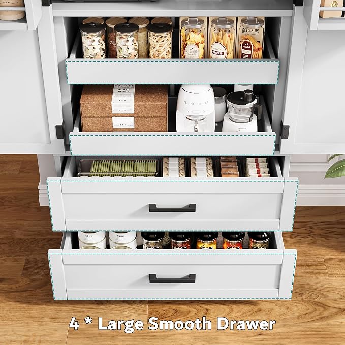 iPormis 71" Tall Kitchen Pantry Storage Cabinet w/Door and Adjustable Shelf & Large Drawers, Freestanding Kitchen Cupboard for Dining Room/Living Room, White