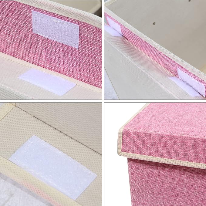 Large Toy Box Chest Storage with Flip-Top Lid, Kids Toy Storage Bin Boxes | Toy Chest with Rivets Handles for Kids, Boys, Girls, Nursery, Playroom, Living Room, Bedroom, 25"x 13" x 16" (Linen Pink)