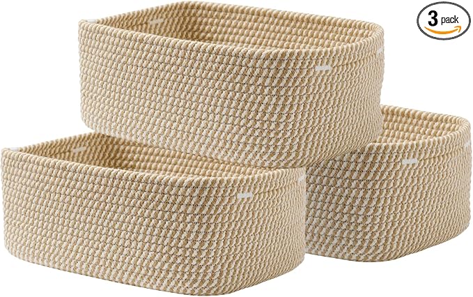 KALLAX Small Woven Storage Basket for Organizing, 13.5x9.5x5 inches, 3 Pack | Shelf baskets for closet organization, toy storage and home decor, Perfect as empty gift baskets for holidays, Brown