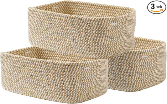 KALLAX Small Woven Storage Basket for Organizing, 13.5x9.5x5 inches, 3 Pack | Shelf baskets for closet organization, toy storage and home decor, Perfect as empty gift baskets for holidays, Brown