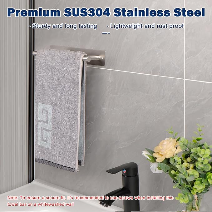 NearMoon Self Adhesive Hand Towel Holder/Towel Ring, Stainless Steel Hand Towel Bar Rustproof Stick on Wall-Towel Rack for Bathroom/Kitchen, Sticky and Wall Mounted (1, Brushed Nickel)
