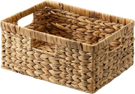StorageWorks Large Rectangular Wicker Basket, Water Hyacinth Storage Basket with Built-in Handles, 1 Pack