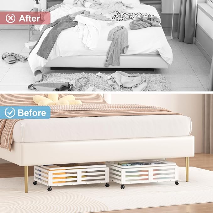 Under Bed Storage with Wheels, 2 Pack Bamboo Drawers for Shoes and Clothes | Fitted dustproof bags, stackable design, smooth pullout access for bedding, blankets, toys and seasonal essentials