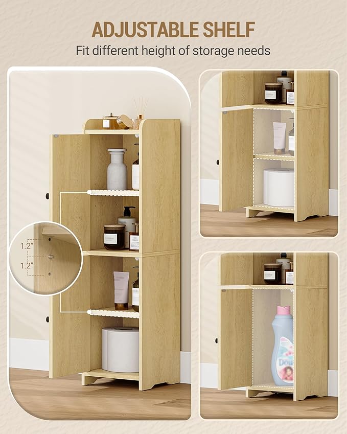 Hzuaneri Bathroom Storage Cabinet, Small Corner Floor Cabinet with 2 Doors | Narrow Toilet Paper Cabinets with Adjustable Shelf, Bathroom Organizer for Small Spaces, 7.9"D x 7.9"W x 29.5"H Rattan Yellow