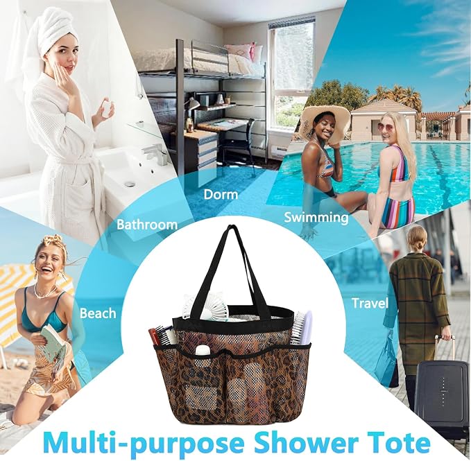 Fammart Mesh Shower Caddy Portable for College Dorm Room Essentials, 8-Pocket Large Shower Basket Tote Bag with 2 Handles for Toiletry, Bathroom, Beach, Camp, Gym