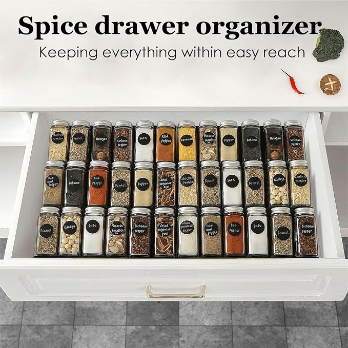 Famhap Spice Drawer Organizer Expandable 6 PCS for 11.6"-23.2" Wide Drawer | Durable Plastic, Slanted Seasoning Drawer Organizer, Use for Kitchen Spices Cosmetics