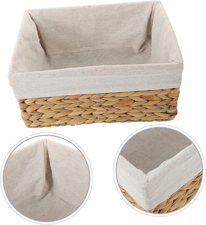 Woven Storage Basket Straw and Fabric Shelf Basket for Books | Desk Top Use, Magazine Holder, Strong Build, Simple Elegant Rustic Look, Home Organizing Accent Piece