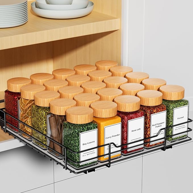 RCHYFEED Pull Out Spice Rack Organizer for Cabinet,10.5" Wx10.5Dx2.5H | Heavy Duty Spice Cabinet Organizer Metal Pull Out Spice Rack Vertical Spice Shelf for Cabinets & Pantry