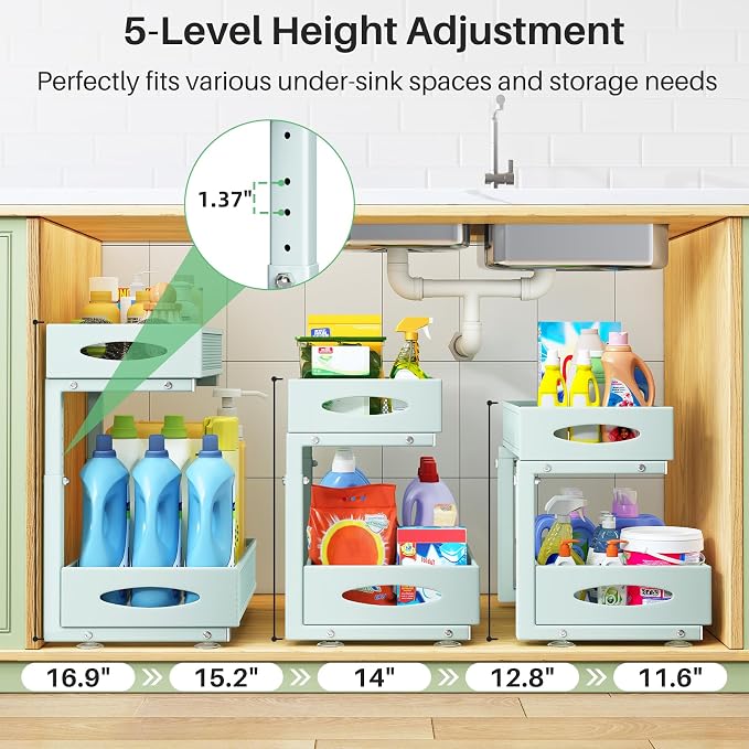 Under Sink Organizer, 2 Tier Pull out Cabinet Organizer Baskets with Mesh Sliding Drawers, Slide out Storage Shelf for Home, Kitchen, Bathroom, Pantry, Office Cabinet(1 Pack, Blue)