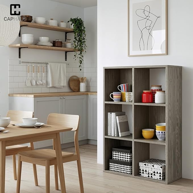 CAPHAUS Sturdy Room 11-Inch Cube Storage Organizer Shelf, with Thick Exterior Edge, Storage Shelf Divider w/Back, Bookcase, 9-Cube, Dark Grey