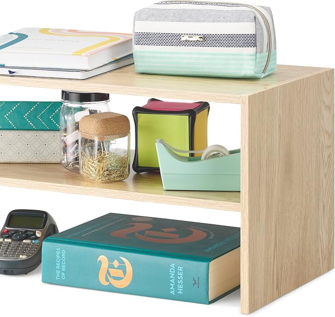 Whitmor Wood Stackable 2-Shelf Shoe Rack, White Oak, 24 inches，2 Pack
