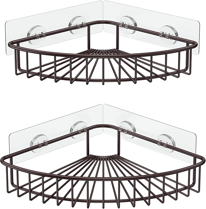 SMARTAKE 2-Pack Corner Shower Caddy, SUS304 Stainless Steel, Bronze | Wall Mounted Bathroom Shelf with Adhesive, Storage Organizer for Toilet, Dorm and Kitchen