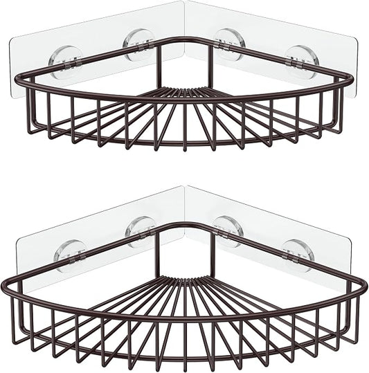 SMARTAKE 2-Pack Corner Shower Caddy, SUS304 Stainless Steel, Bronze | Wall Mounted Bathroom Shelf with Adhesive, Storage Organizer for Toilet, Dorm and Kitchen