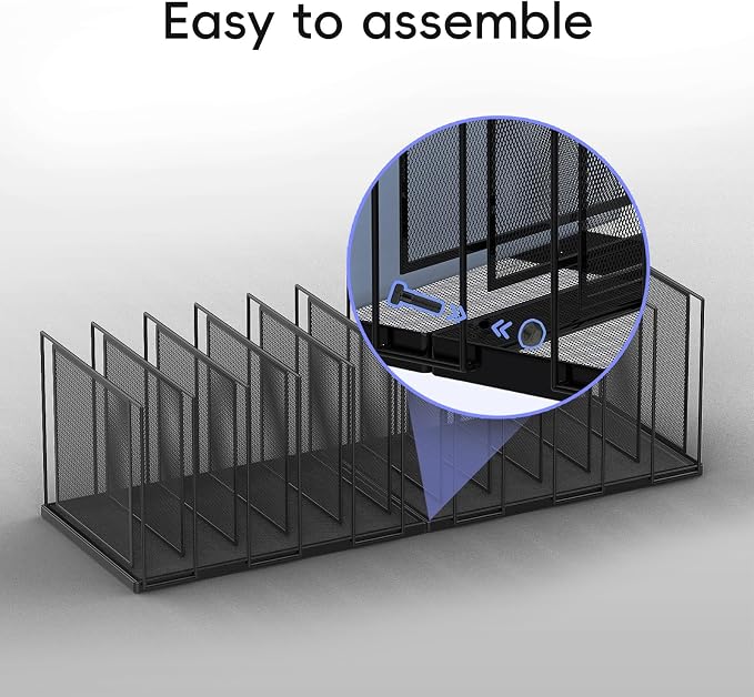 File Organizer for Desk, 11-Section Vertical File Sorter, Paper Holder Organizer Standing Metal File Folder for Office Home Classroom, Black