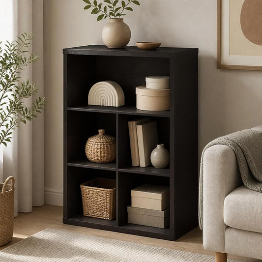 5-Cube Bookcase, Cube Storage Organizer Bookshelf, Book Shelf with Closed Back, 15.3 x 29.9 x 43.3, for Bedroom, Living Room, Home Office, Dark Oak