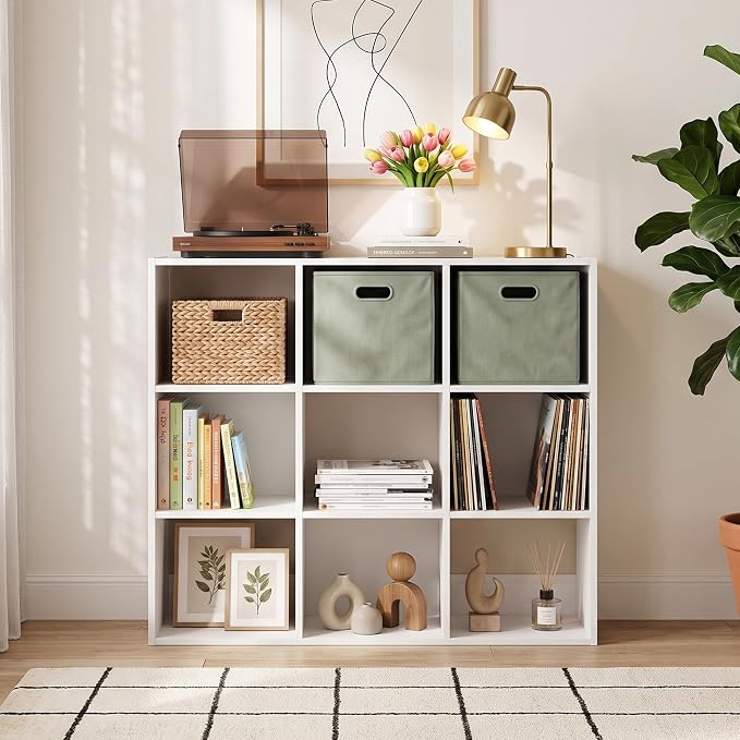 9 Cube Storage Organizer, White Cube Bookshelf, Multifunctional Bookcase | Cube Storage Organizer with Open Back and Removable Back Panels, Stackable Vertical or Horizontal Easy Assembly for Bedroom