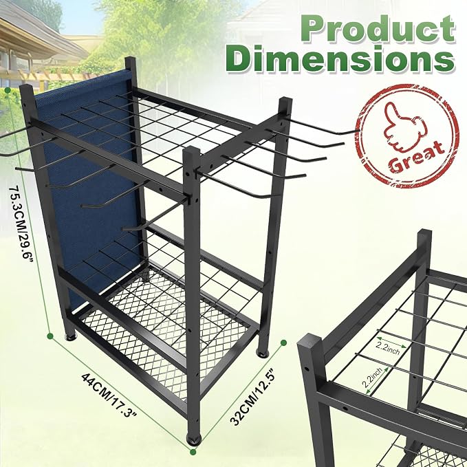 Garden Tool Organizer, Garden Yard Tool Rack for Garage, Garage Organization and Storage, Metal Yard Tools Storage up to 46 Tools/Rake/Broom/shovel/, Suitable for Garage, Yard, Patio, Shed