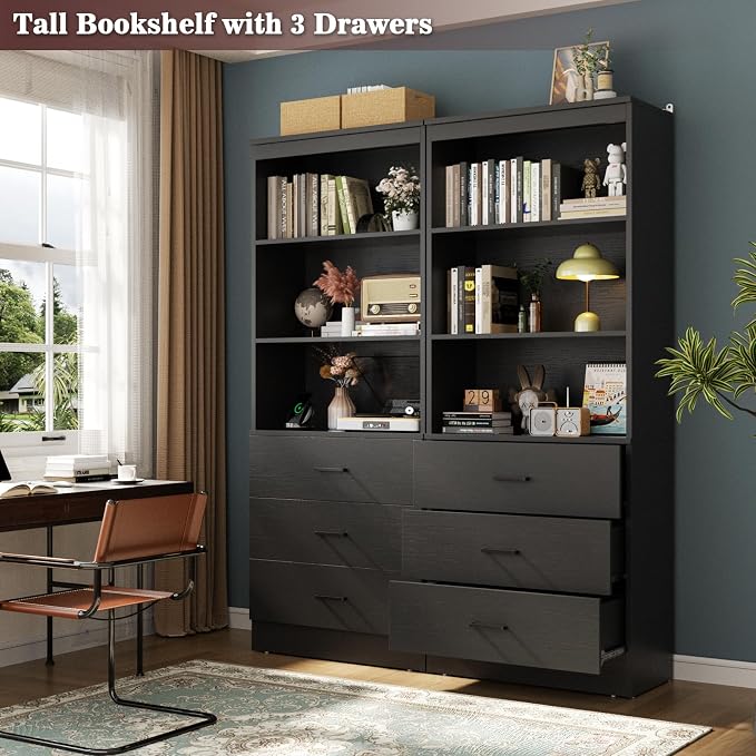 Aheaplus 23.6" Closet Drawers System, Wood Closet Organizer System with 3 Drawers, Modular Small Walk-in Closets Storage Unit, Black (23.6" L x 13.8" W x 71" H)