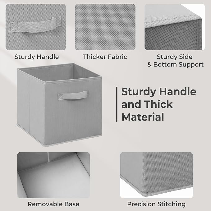 11x11 Inch Storage Bins Cubes, Fabric Foldable Storage Box, Collapsible Closet Organizer for Clothes, Blankets, Office, Bedroom, Living Room, Shelf Cabinet, Bookcase, Gray, 7 Pack