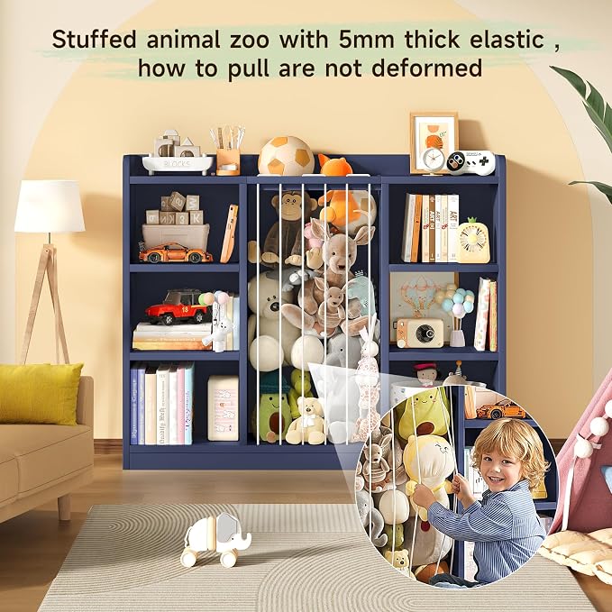 2-in-1 Toy & Stuffed Animal Organizer, Kids 6-Cube Storage Shelf with Rounded Corners & Anti-Tip for Playroom Bedroom