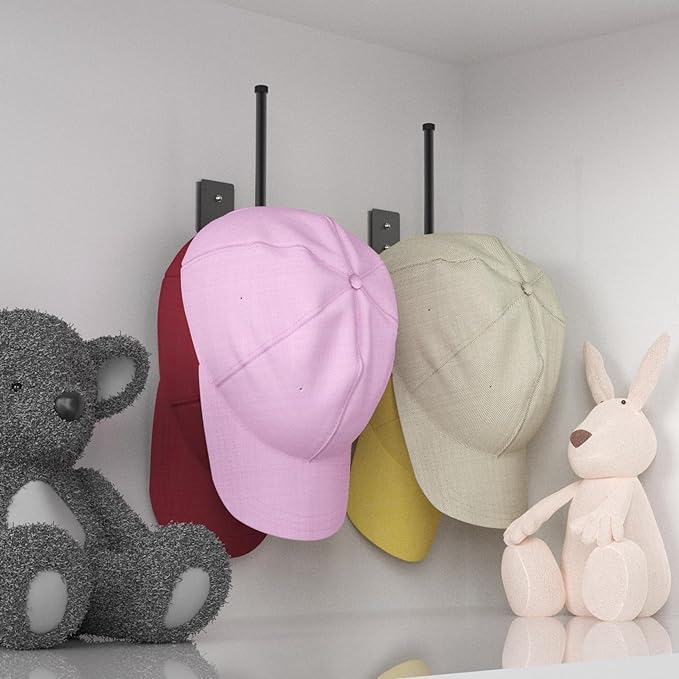 Durmmur Stainless Steel Hat Organizer, Hat Rack for Wall,Each Holds 15 Hats | 2P Strong Adhesive/Wall Drilled Hat Holder, Hat Hooks, Hat Hanger Baseball Cap Organizer for Door,Bedroom,Closet(Black 6 in)