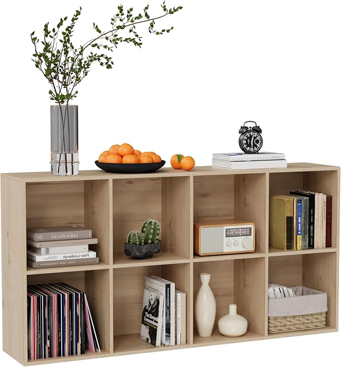 VDNEND Wooden Storage Organizer with Closed Back Panel, 11in Cube Shelf Opening, Bookshelf, Display Shelf,Closet Cabinet for Home and Office (White Oak, 8-Cube 47.8L*9.45W*24.09H)