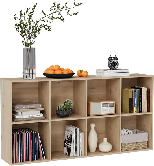 VDNEND Wooden Storage Organizer with Closed Back Panel, 11in Cube Shelf Opening, Bookshelf, Display Shelf,Closet Cabinet for Home and Office (White Oak, 8-Cube 47.8L*9.45W*24.09H)