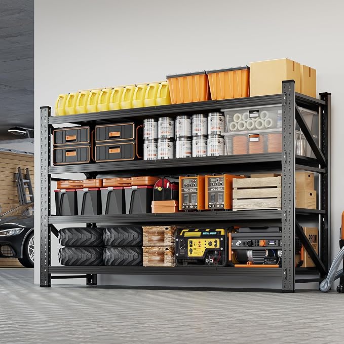 60" W Metal Garage Storage Shelves,8000LBS Heavy Duty 4-Shelf Adjustable Steel Organization Shelving,Utility Rack Shelf,60" W x 24" D x 70" H for Basement,Warehouse,Industrial