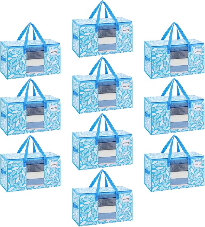 VENO Moving Bags, Wide Open Top, Clear Window, Spring Breeze, 10 Pack | Moving boxes Alternative, Heavy Duty, Storage Bags, Clothes and Comforter Storage, Packing Supplies, College Dorm Essentials
