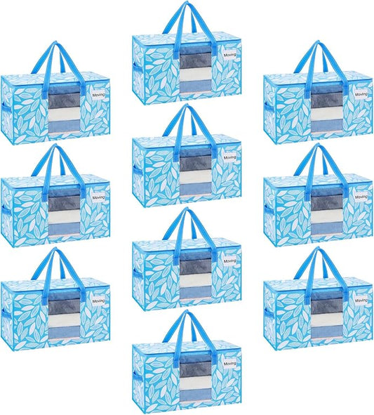 VENO Moving Bags, Wide Open Top, Clear Window, Spring Breeze, 10 Pack | Moving boxes Alternative, Heavy Duty, Storage Bags, Clothes and Comforter Storage, Packing Supplies, College Dorm Essentials