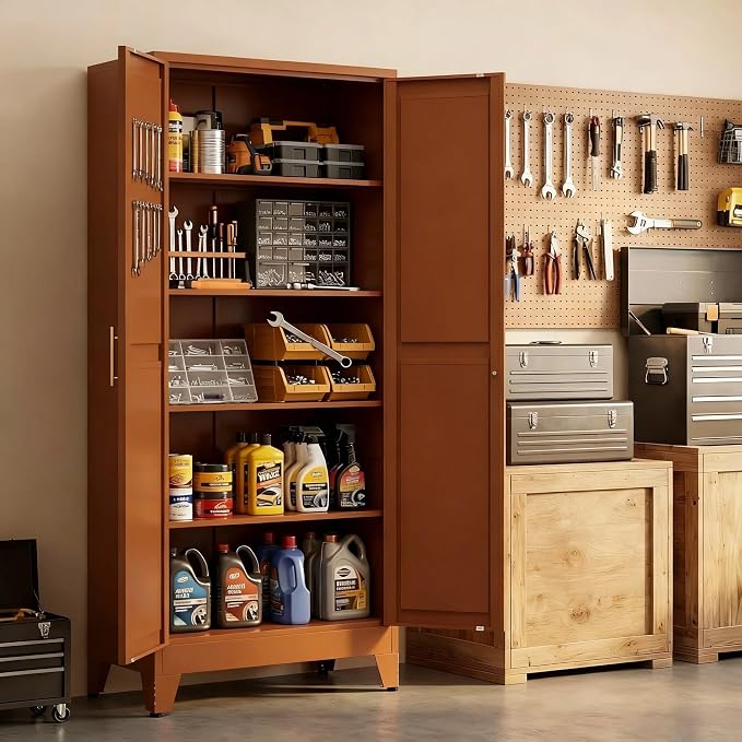 71" H Metal Storage Cabinet,Food Pantry Cabinets with Doors,Tall Cabinet,Kitchen Pantry Storage Cabinets