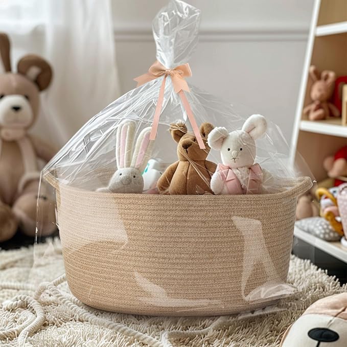 MEGASKET Jute Wicker Storage Basket with Handles, 17"x12"x8" Decorative Woven Baskets for Organizing Dog Toy, Gifts, Book, Towel, Cloth, Boho Storage Bin for Shelves, Entryway, Closet, Home Decor