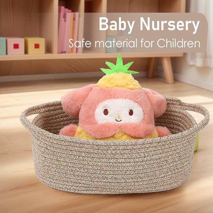 JMvicyroam Small Woven Basket, Empty Gift Basket, Oatmeal/1 Pack | Small Gift Basket, Cotton Rope, 12 x 8 x 12 in, Handles, Includes Ribbon and Bag, Birthday Gift Basket