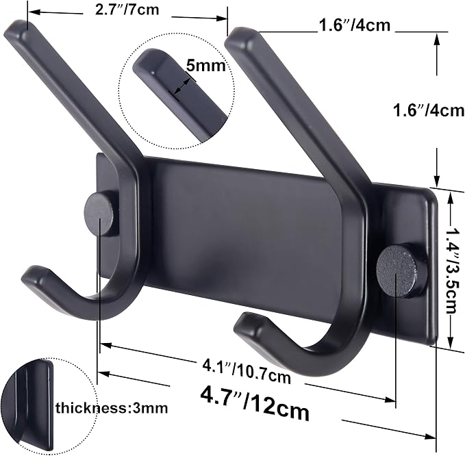WEBI Coat Rack Wall Mounted,2 Coat Hooks for Hanging Coats,Hook Rack Hook Rail Coat Hanger Wall Coat Rack with Hooks for Clothes,Jacket,Black