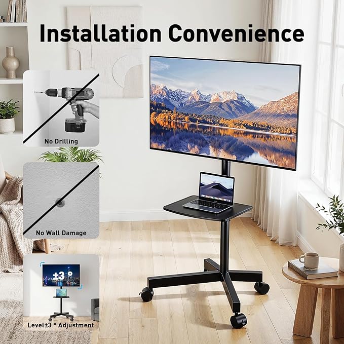 PERLESMITH Rolling TV Stand for 23-63 Inch Flat/Curved Screen TVs up to 88 lbs, Mobile TV Stand on Wheels, Portable TV Stand with Tilt & Height Adjustable,Outdoor TV Stand Max VESA 400x400mm