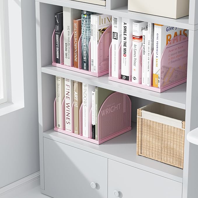 gianotter Desktop File Organizer, Desk Organizer with 5 Compartments, Paper Organizer for Desk, Workspace Organizers for Office Supplies (Pink, Upright Style)