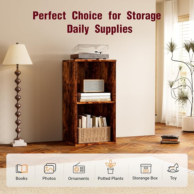Book Shelf, Wooden Cube Storage Organizer with 11" Open Cubes, Stackable Bookcase for Room Divider Storage, Bookshelf for Living Room, Bedroom, Office (Indonesian Antique Oak, 2-Cube)
