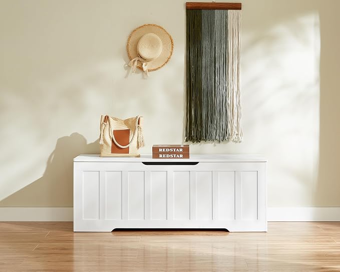 VANKILEY 51.2" Storage Chest Extra Large,Wooden Storage Bench,White | Chest with 2 Safety Hinges, 51.2*15.7*19.1inches, Wooden Trunk for Bedroom, Livingroom,Entryway,Easy Assembly.