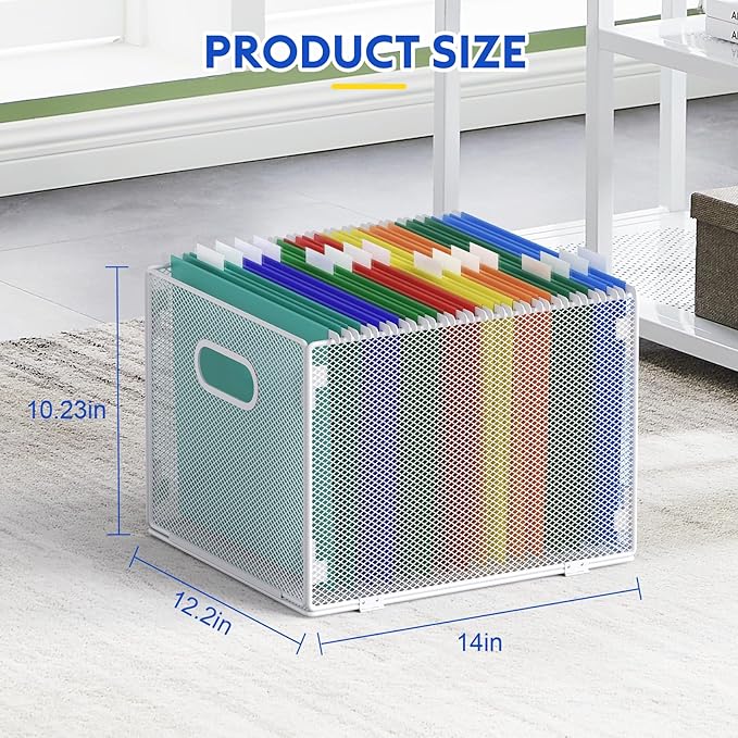 samstar Hanging File Organizer, Mesh File Folder Organizer Crate Cabinet Inserts Storage Box, Letter Size,White