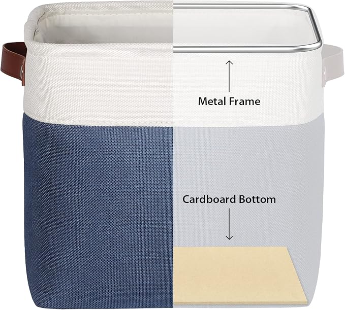 Univivi Fabric Cube Storage Bins for Shelves,Blue,13 x 13 x13 inch,4 Pack | Large Capacity,Metal Frame,Hard Cardboard Bottom,Foldable,Linen Closet Baskets with PU Handles